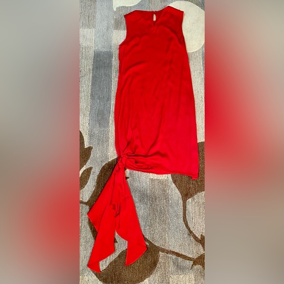 Milly Chiara Sleeveless Silk Blend Shift Dress w Knotted Scarf Hemline - Picture 7 of 9